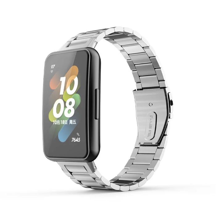 For Huawei Band 7 Three Beads Watch Band Replacement Stainless Steel Anti-scratch Wrist Strap - Silver - 2