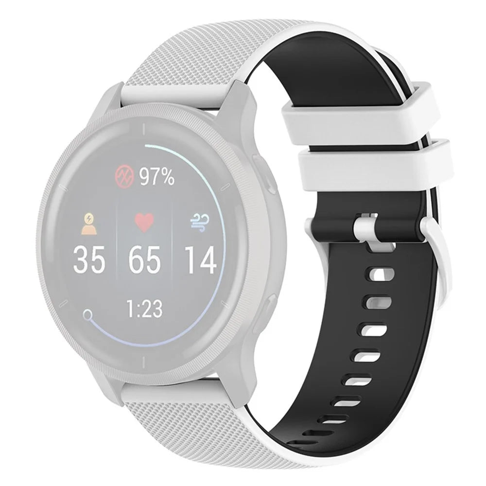 For Garmin Venu2 Plus / Venu Sq / Vivomove Grid Texture Silicone Watch Band 20mm Dual-Color Strap - White / Black - 1
