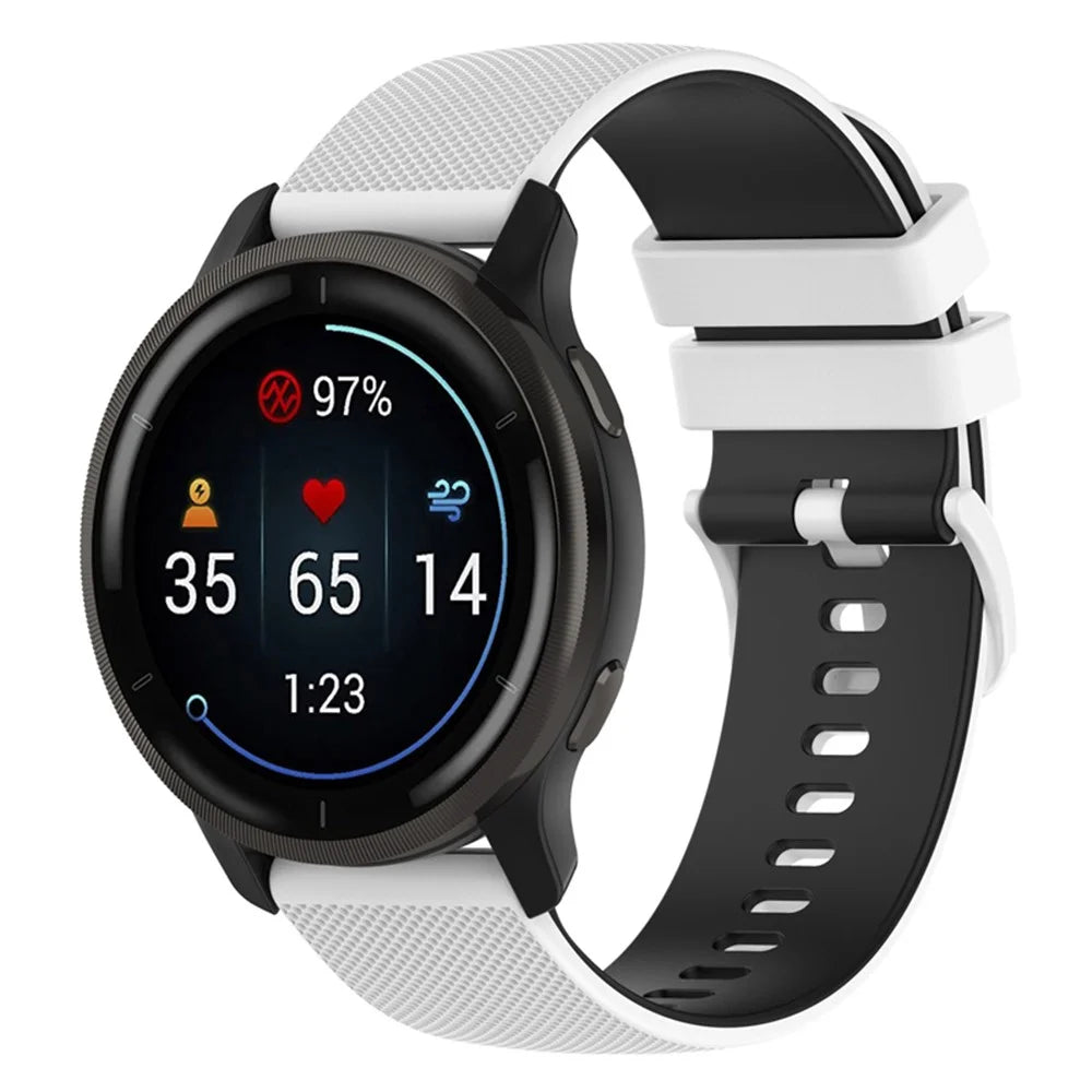 For Garmin Venu2 Plus / Venu Sq / Vivomove Grid Texture Silicone Watch Band 20mm Dual-Color Strap - White / Black - 2