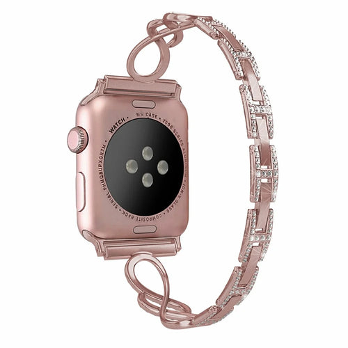 For Apple Watch Ultra 3 2 1 49mm / Series 11 10 46mm / 9 8 7 45mm / SE3 SE2 SE 6 5 4 44mm / 3 2 1 42mm Metal Smart Watch Band Bling Rhinestone Decor Bracelet - Pink - 1
