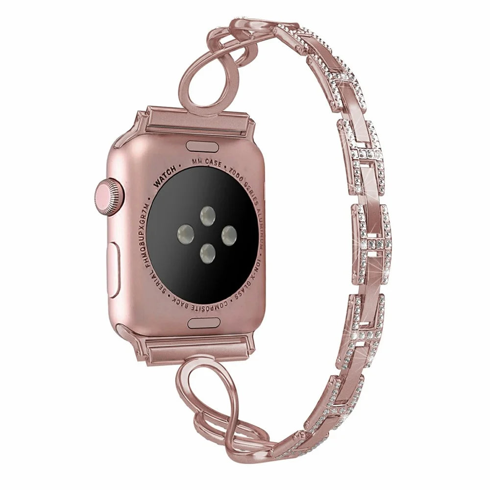 For Apple Watch Series 11 10 42mm / 9 8 7 41mm / SE3 SE2 SE 6 5 4 40mm / 3 2 1 38mm Metal Anti-Wear Smart Watch Band Rhinestone Decor Wrist Strap - Pink - 1
