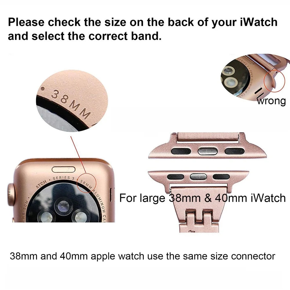 For Apple Watch Series 11 10 42mm / 9 8 7 41mm / SE3 SE2 SE 6 5 4 40mm / 3 2 1 38mm Metal Anti-Wear Smart Watch Band Rhinestone Decor Wrist Strap - Pink - 7