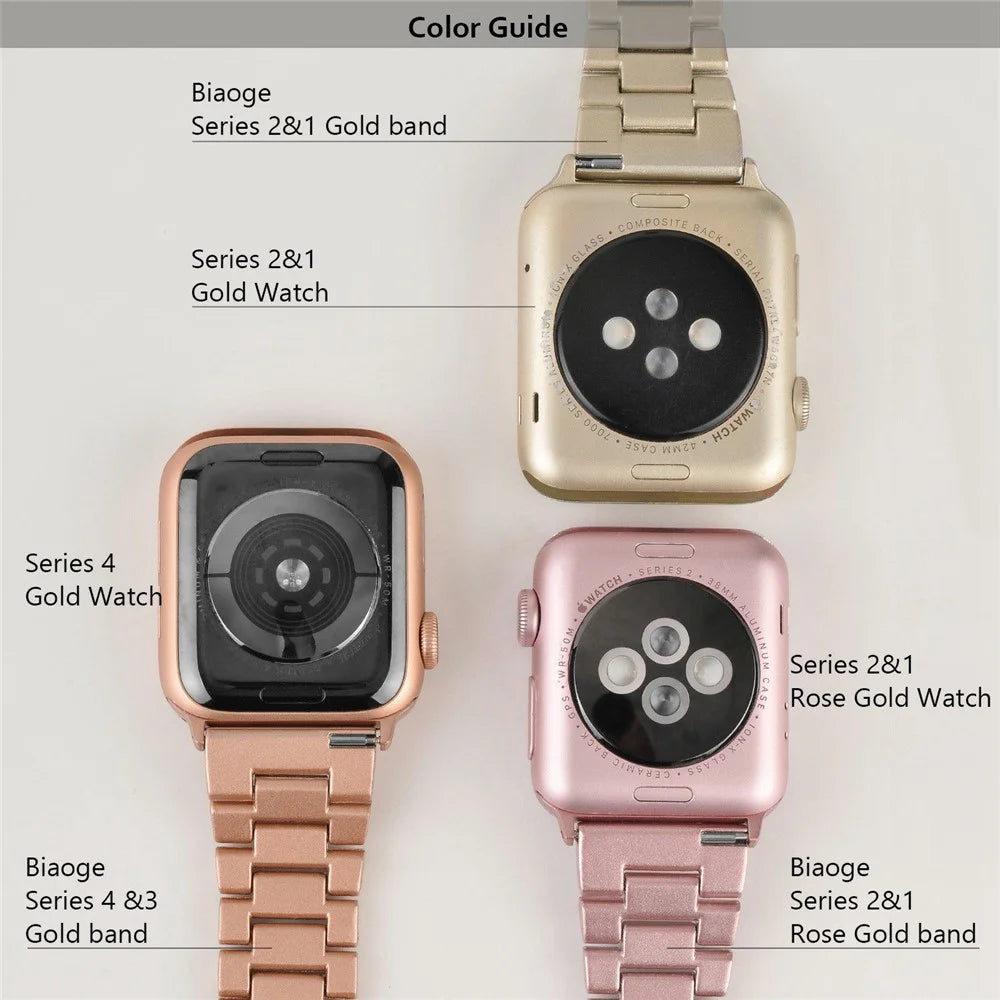 For Apple Watch Ultra 3 2 1 49mm / Series 11 10 46mm / 9 8 7 45mm / SE3 SE2 SE 6 5 4 44mm / 3 2 1 42mm Three Beads Metal Watch Band Bling Rhinestone Decor Bracelet - Pink - 6
