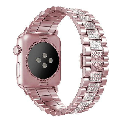 For Apple Watch Series 11 10 42mm / 9 8 7 41mm / SE3 SE2 SE 6 5 4 40mm / 3 2 1 38mm Metal Smart Watch Band Three Beads Rhinestone Decor Bracelet - Pink - 1