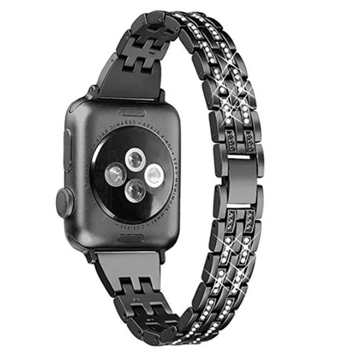 For Apple Watch Series 11 10 42mm / 9 8 7 41mm / SE3 SE2 SE 6 5 4 40mm / 3 2 1 38mm Smart Watch Metal Strap Rhinestone Decor Replacement Wristband - Black - 1