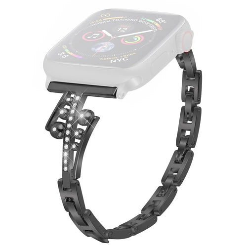 For Apple Watch Series 11 10 42mm / 9 8 7 41mm / SE3 SE2 SE 6 5 4 40mm / 3 2 1 38mm Metal Watch Band with Rhinestone Decor Repalcement Wrist Strap - Black - 1