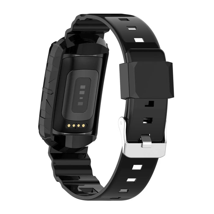 For Fitbit Charge 6 / 5 Silicone Watch Band Adjustable Wrist Strap with Anti-scratch Watch Case - Black - 3