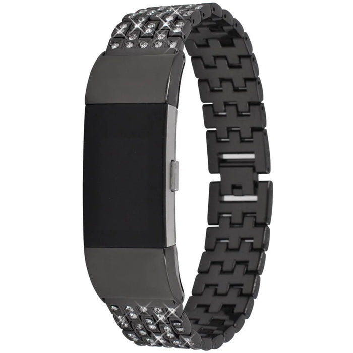 For Fitbit Charge 2 Full Rhinestone Decor Smart Watch Strap Replacement Metal Wrist Band - Black - 2