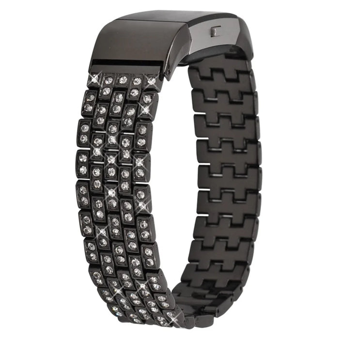 For Fitbit Charge 2 Full Rhinestone Decor Smart Watch Strap Replacement Metal Wrist Band - Black - 3