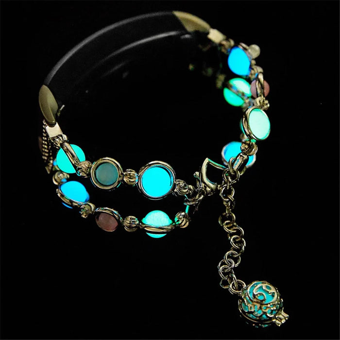 For Fitbit Charge 3 / 4 Beads Decor Metal Watch Strap Noctilucent Luminous Wrist Band Bracelet Replacement - Black - 4