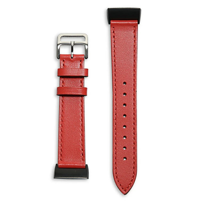 For Fitbit Charge 6 / 5 Smart Watch Band Genuine Leather Adjustable Wrist Strap Replacement - Red - 1