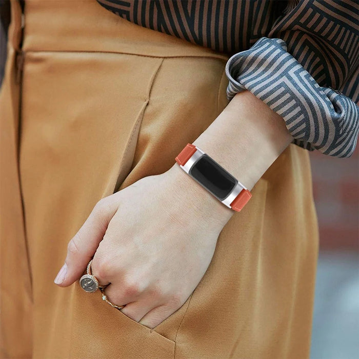For Fitbit Charge 6 / 5 Smart Watch Band Genuine Leather Adjustable Wrist Strap Replacement - Red - 4