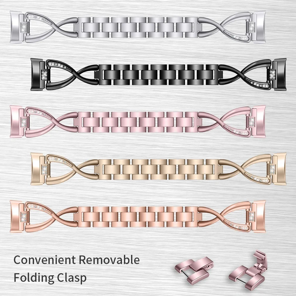 For Fitbit Charge 3 / 4 Universal Watch Strap Metal Watch Band with Decoration for Girls - Pink - 5