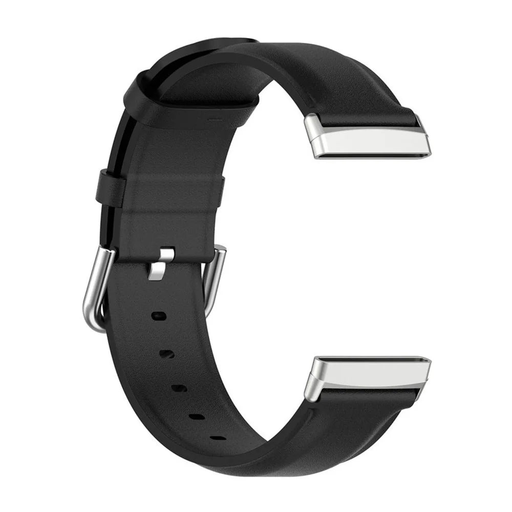 For Fitbit Versa 4 / Sense 2 Watch Band Soft Genuine Leather Replacement Strap with Solid Buckle - Black - 3