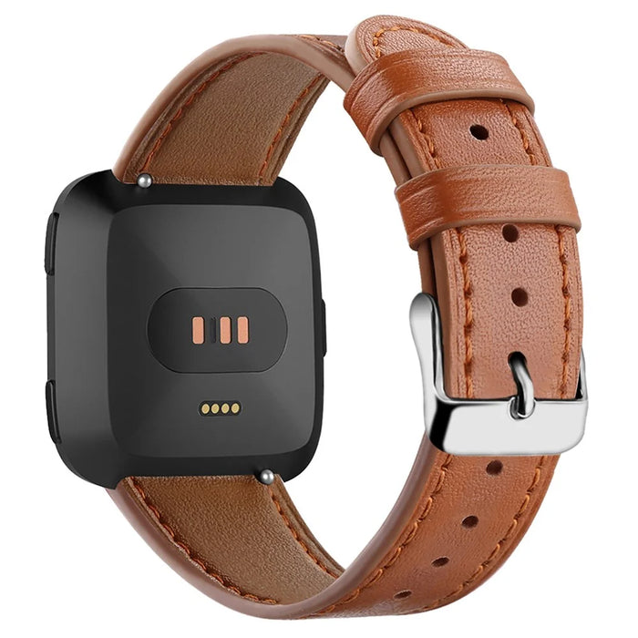 For Fitbit Versa 4 / Sense 2 Round Tail Genuine Leather Wrist Band Adjustable Watch Strap - Brown - 3