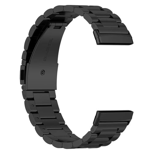 For Fitbit Versa 4 / Sense 2 Three Beads Smart Watch Band Folding Buckle Metal Wrist Strap Replacement - Black - 1