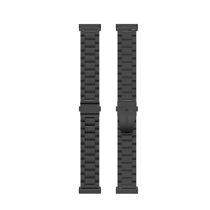 For Fitbit Versa 4 / Sense 2 Three Beads Smart Watch Band Folding Buckle Metal Wrist Strap Replacement - Black - 3