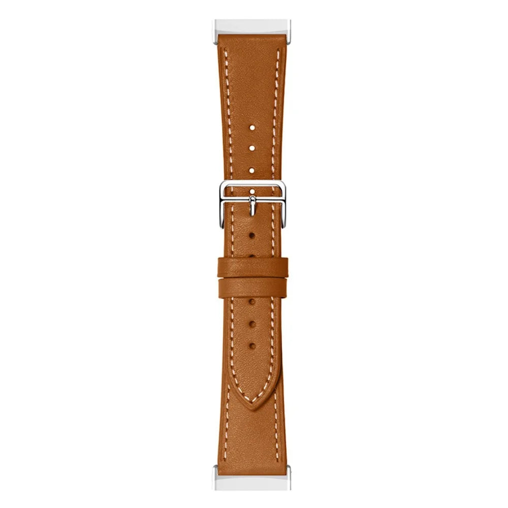 For Fitbit Versa 4 / Sense 2 Watch Band with Stitching Genuine Leather Wristband Replacement Watch Strap - Brown - 4