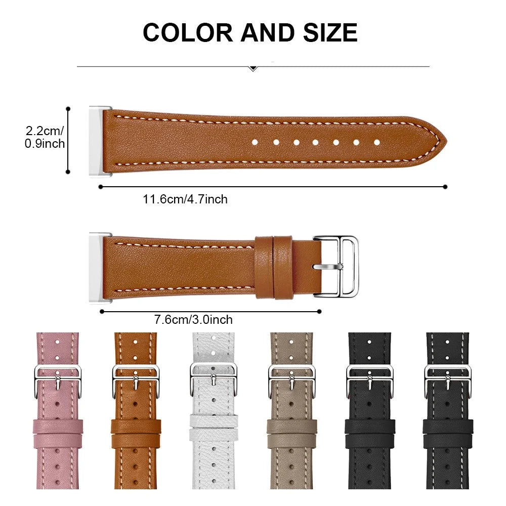 For Fitbit Versa 4 / Sense 2 Watch Band with Stitching Genuine Leather Wristband Replacement Watch Strap - Brown - 7
