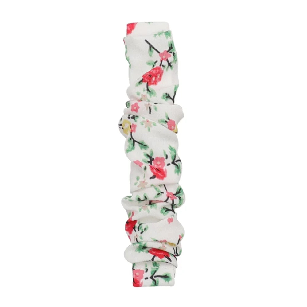 For Fitbit Versa 4 / Sense 2 Elastic Scrunchie Watch Band Fabric Pattern Printed Hair Band Strap Bracelet - White / Red Flower - 3