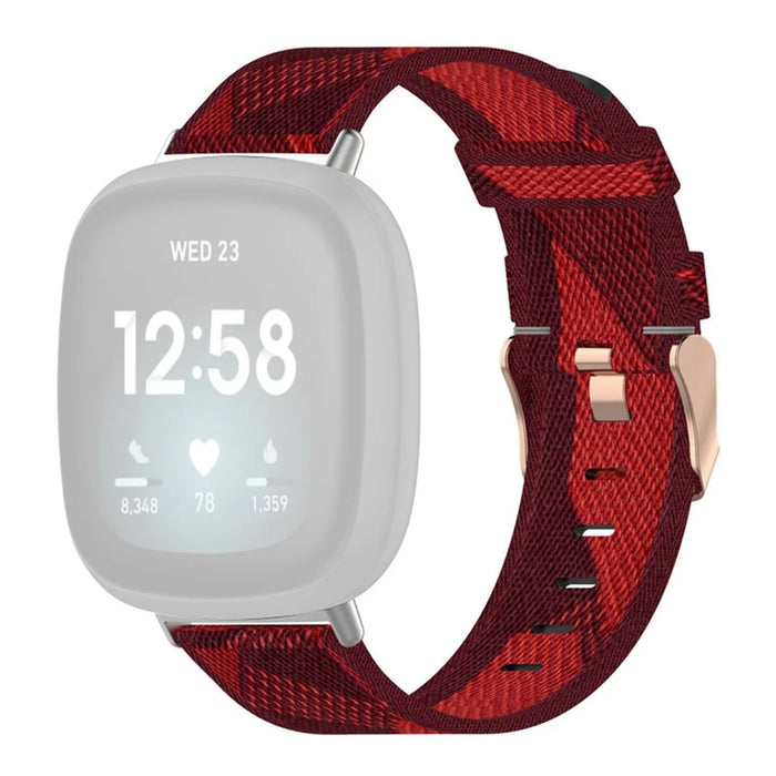 For Fitbit Versa 4 / Sense 2 Smart Watch Strap Pin Buckle Nylon Wrist Band Replacement - Red Stripe - 1