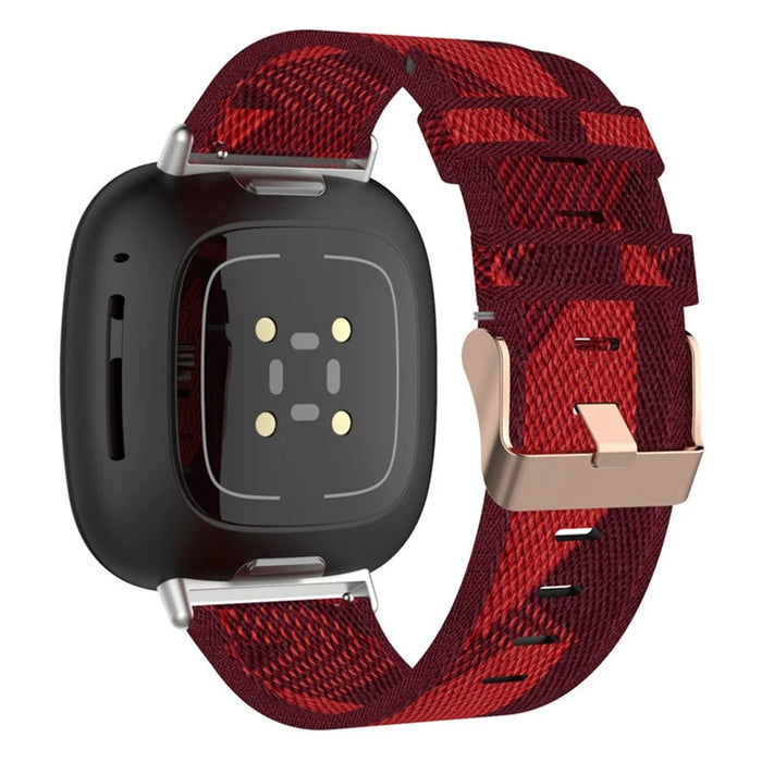 For Fitbit Versa 4 / Sense 2 Smart Watch Strap Pin Buckle Nylon Wrist Band Replacement - Red Stripe - 2