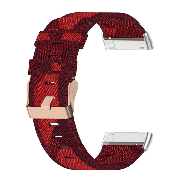 For Fitbit Versa 4 / Sense 2 Smart Watch Strap Pin Buckle Nylon Wrist Band Replacement - Red Stripe - 3