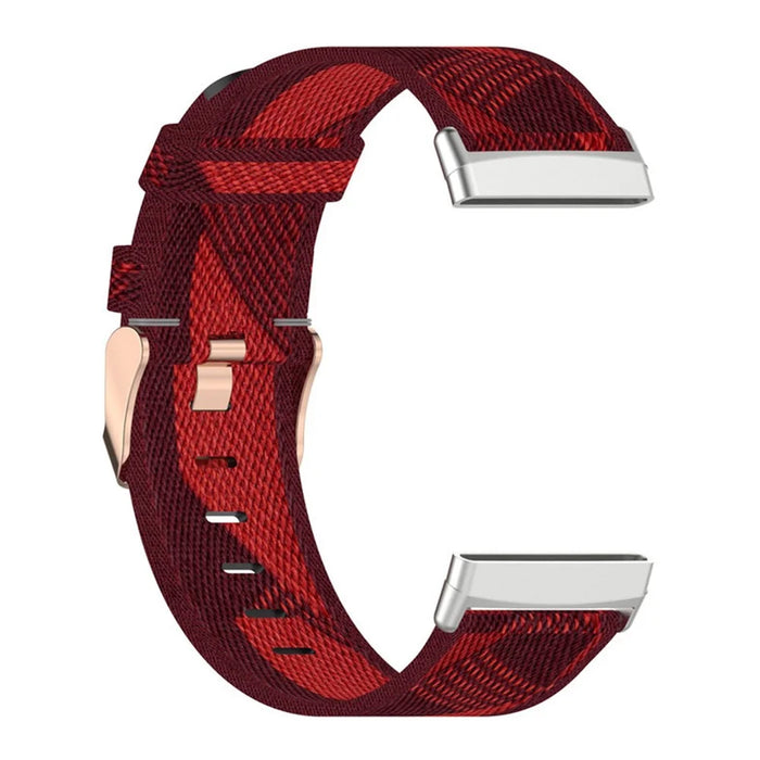 For Fitbit Versa 4 / Sense 2 Smart Watch Strap Pin Buckle Nylon Wrist Band Replacement - Red Stripe - 4