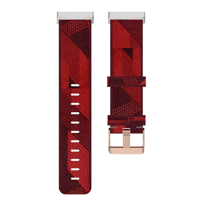 For Fitbit Versa 4 / Sense 2 Smart Watch Strap Pin Buckle Nylon Wrist Band Replacement - Red Stripe - 5