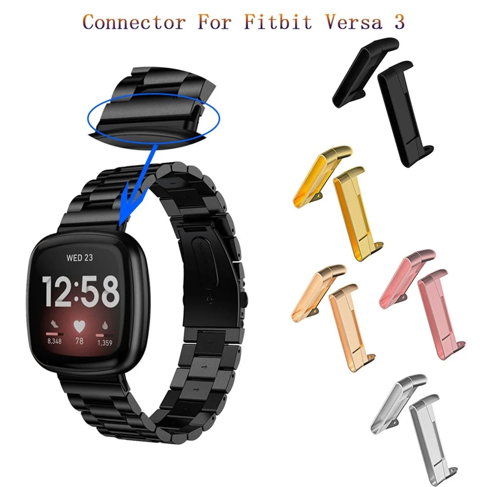 1Pair For Fitbit Versa 4 / Sense 2 Metal Watch Strap Adapter Watch Band Connector Kit - Black - 5