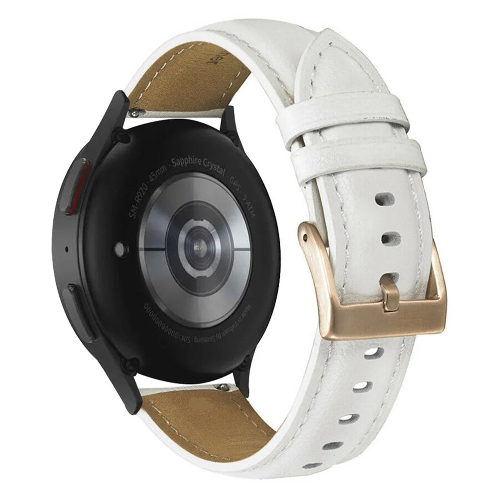 For Samsung Galaxy Watch 5 40mm / 44mm  /  5 Pro 45mm Stitching Watch Band Genuine Leather Watch Strap Adjustable Wristband - White / Gold Buckle - 1