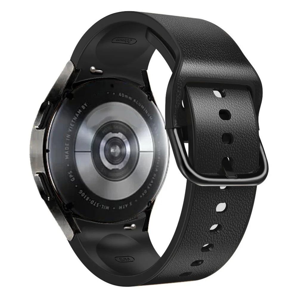 For Samsung Galaxy Watch6 40mm 44mm / Watch6 Classic 43mm 47mm / Watch 5 40mm 44mm / 5 Pro 45mm / Watch4 40mm 44mm Quick Release Watch Band Soft Leather Coated Silicone Adjustable Strap - Black - 1