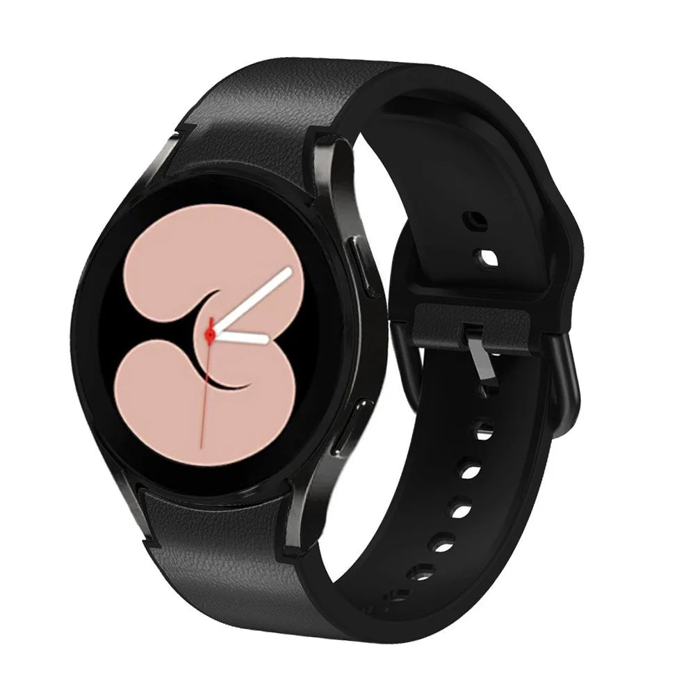 For Samsung Galaxy Watch6 40mm 44mm / Watch6 Classic 43mm 47mm / Watch 5 40mm 44mm / 5 Pro 45mm / Watch4 40mm 44mm Quick Release Watch Band Soft Leather Coated Silicone Adjustable Strap - Black - 2