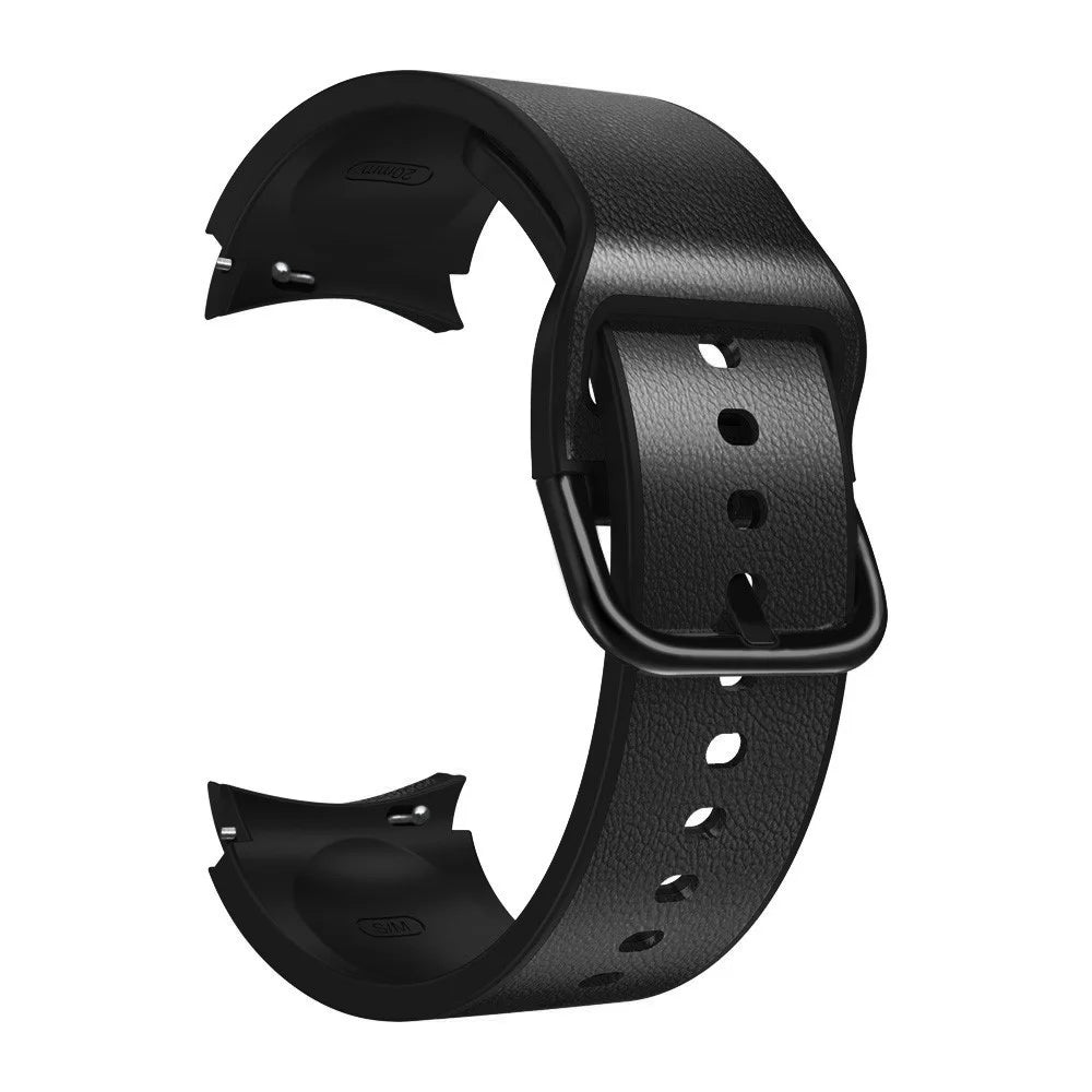 For Samsung Galaxy Watch6 40mm 44mm / Watch6 Classic 43mm 47mm / Watch 5 40mm 44mm / 5 Pro 45mm / Watch4 40mm 44mm Quick Release Watch Band Soft Leather Coated Silicone Adjustable Strap - Black - 4