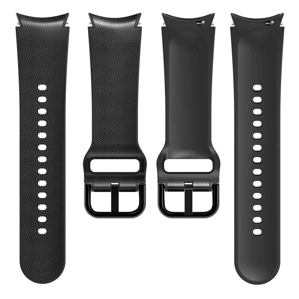 For Samsung Galaxy Watch6 40mm 44mm / Watch6 Classic 43mm 47mm / Watch 5 40mm 44mm / 5 Pro 45mm / Watch4 40mm 44mm Quick Release Watch Band Soft Leather Coated Silicone Adjustable Strap - Black - 5
