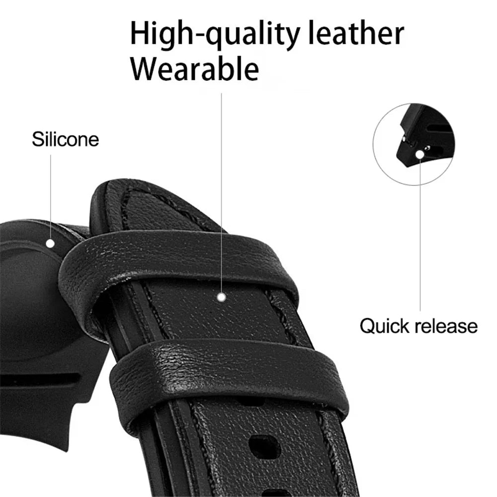 For Samsung Galaxy Watch6 40mm 44mm / Watch6 Classic 43mm 47mm / Watch 5 40mm 44mm / 5 Pro 45mm / Watch4 40mm 44mm Quick Release Watch Band Soft Leather Coated Silicone Adjustable Strap - Black - 6