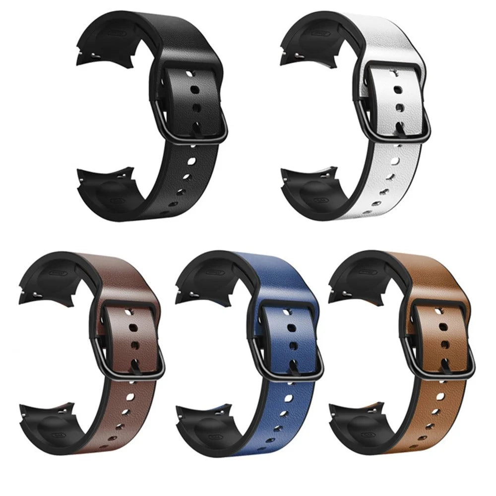 For Samsung Galaxy Watch6 40mm 44mm / Watch6 Classic 43mm 47mm / Watch 5 40mm 44mm / 5 Pro 45mm / Watch4 40mm 44mm Quick Release Watch Band Soft Leather Coated Silicone Adjustable Strap - Black - 7