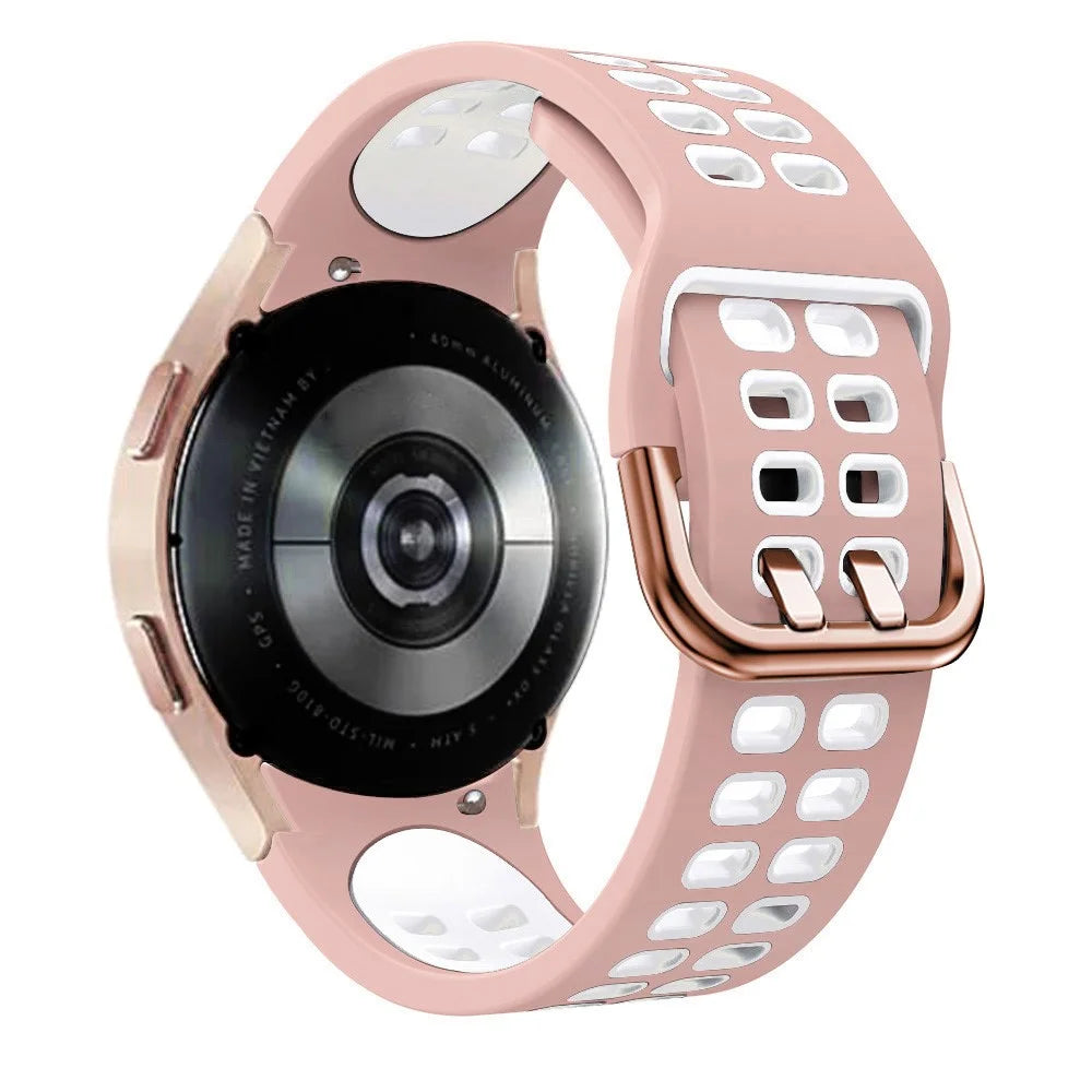 For Samsung Galaxy Watch 5 40mm  /  44mm  /  5 Pro 45mm Watch Band Dual-Color Watch Strap Silicone Watchband with Dual-Hole Buckle - Pink / White - 1