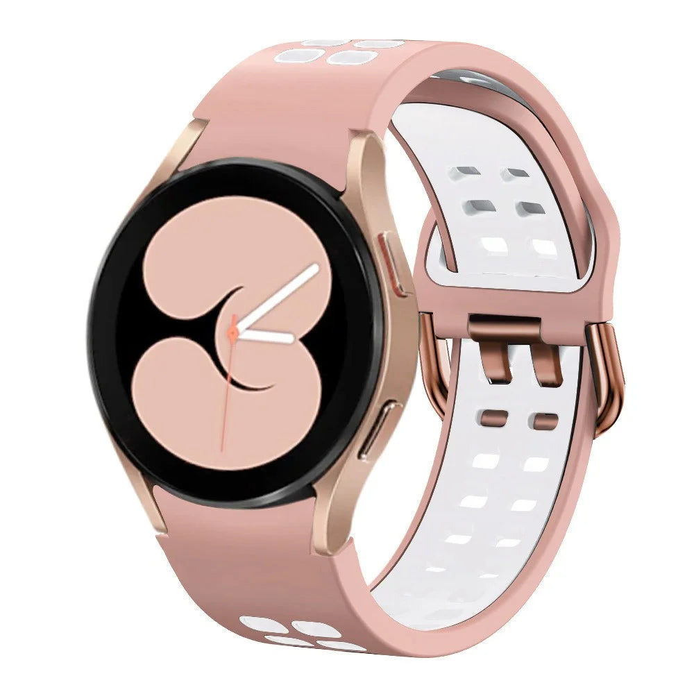 For Samsung Galaxy Watch 5 40mm  /  44mm  /  5 Pro 45mm Watch Band Dual-Color Watch Strap Silicone Watchband with Dual-Hole Buckle - Pink / White - 2