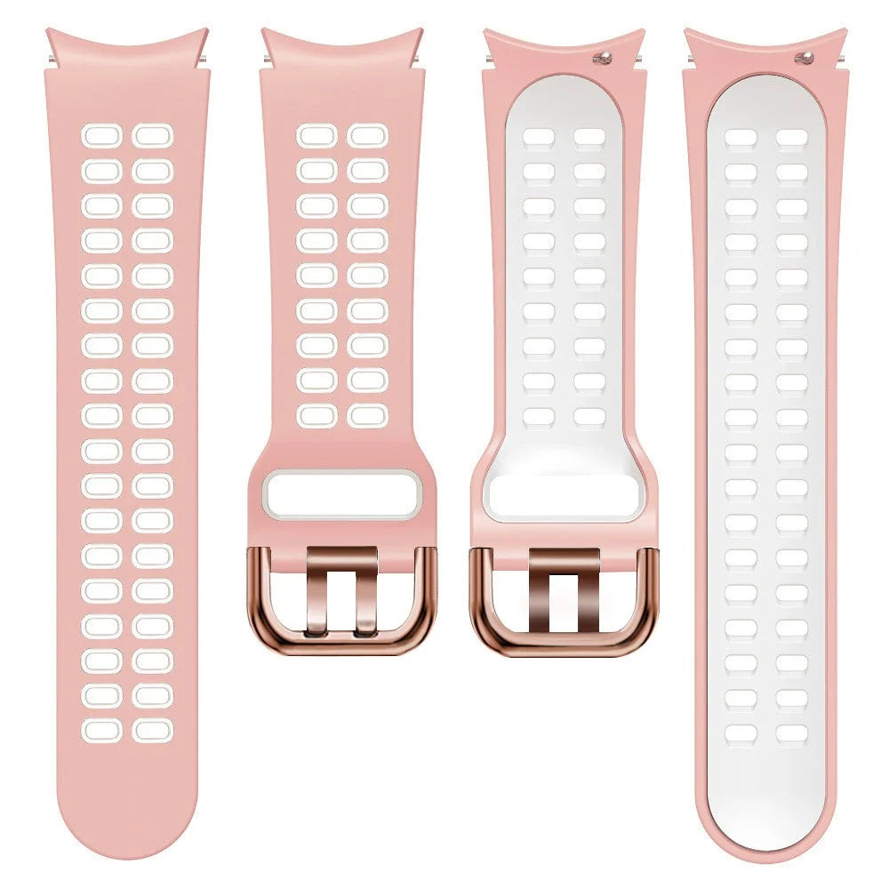 For Samsung Galaxy Watch 5 40mm  /  44mm  /  5 Pro 45mm Watch Band Dual-Color Watch Strap Silicone Watchband with Dual-Hole Buckle - Pink / White - 3