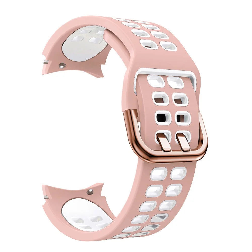 For Samsung Galaxy Watch 5 40mm  /  44mm  /  5 Pro 45mm Watch Band Dual-Color Watch Strap Silicone Watchband with Dual-Hole Buckle - Pink / White - 4