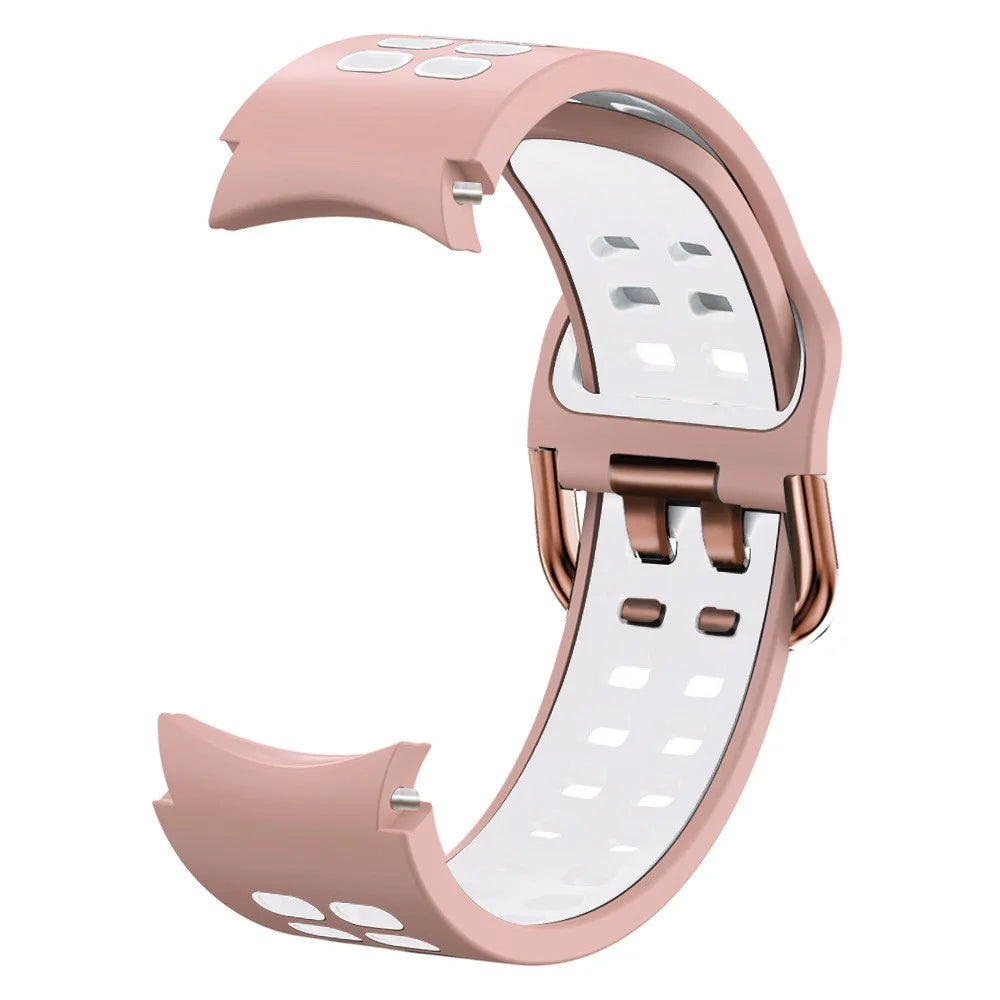 For Samsung Galaxy Watch 5 40mm  /  44mm  /  5 Pro 45mm Watch Band Dual-Color Watch Strap Silicone Watchband with Dual-Hole Buckle - Pink / White - 5