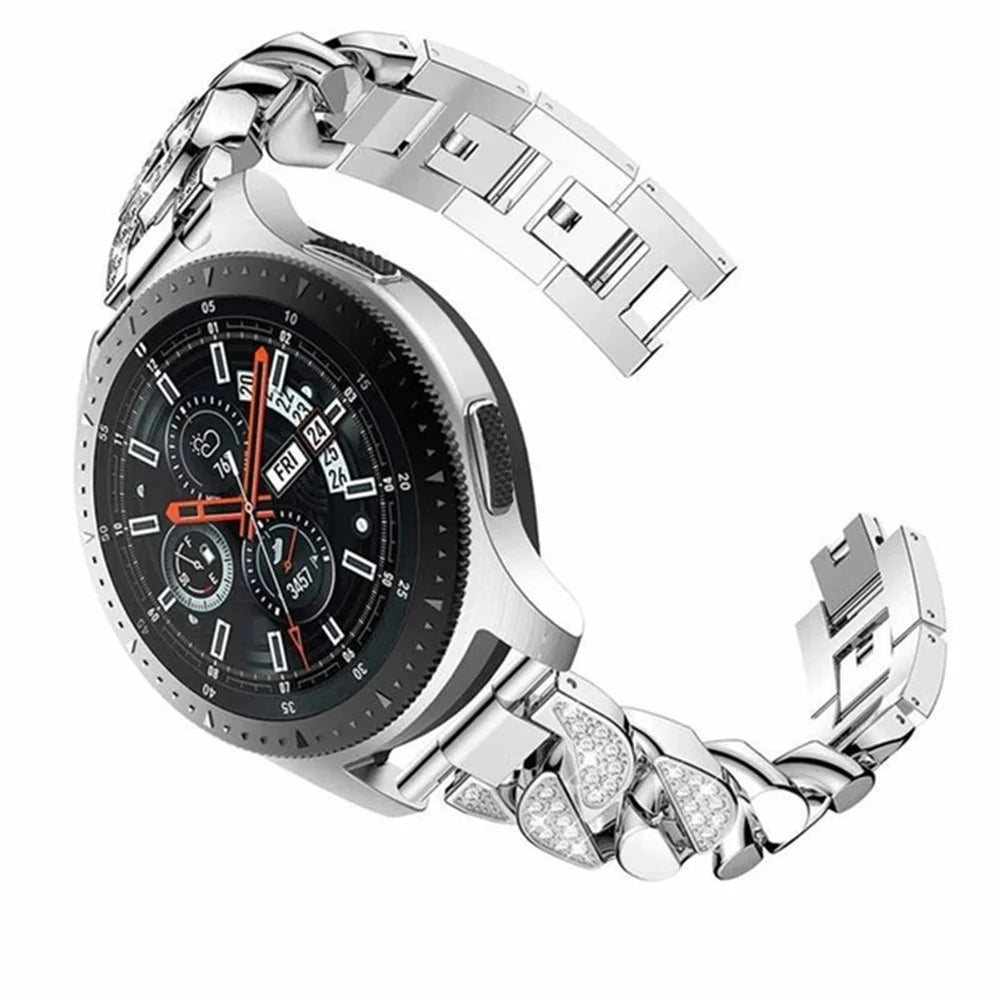 For Samsung Galaxy Watch6 40mm 44mm / Watch6 Classic 43mm 47mm / Watch 5 40mm 44mm / 5 Pro 45mm / Watch4 40mm 44mm Rhinestone Decor Band Metal Replacement Bracelet - Silver - 2