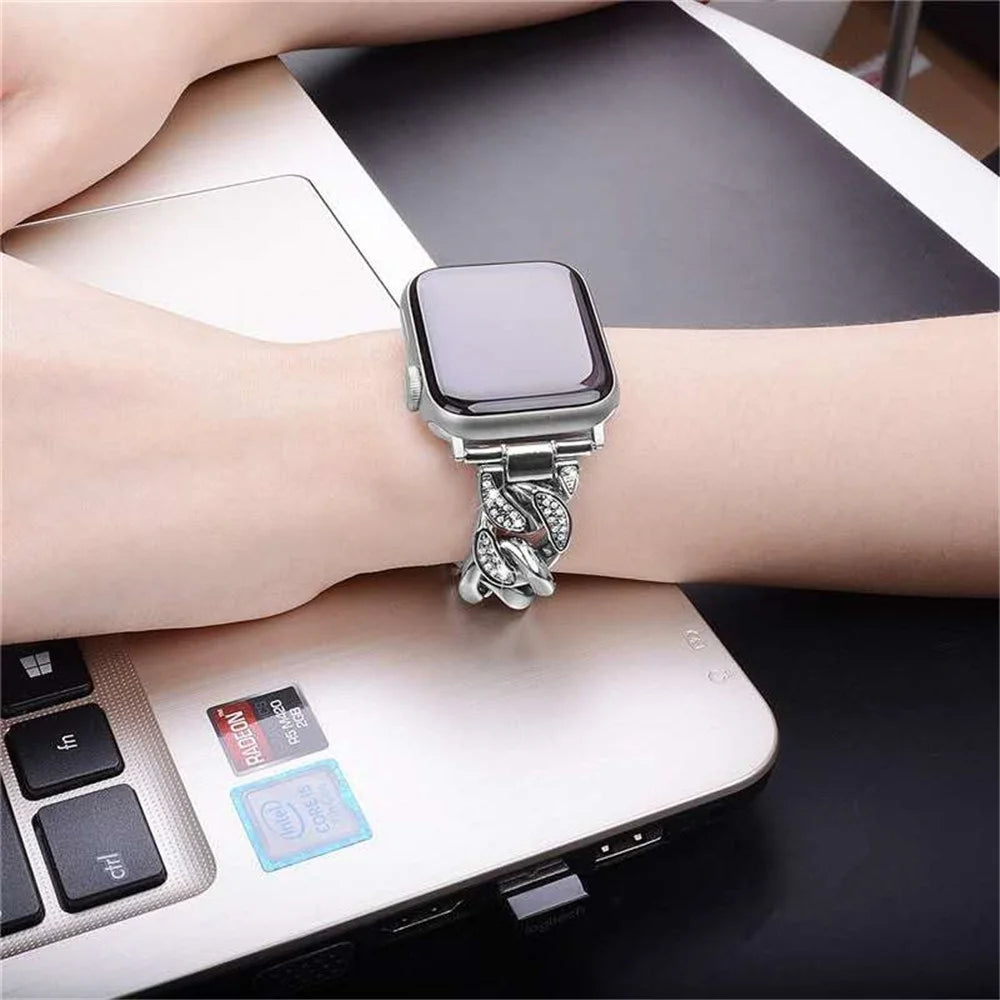 For Samsung Galaxy Watch6 40mm 44mm / Watch6 Classic 43mm 47mm / Watch 5 40mm 44mm / 5 Pro 45mm / Watch4 40mm 44mm Rhinestone Decor Band Metal Replacement Bracelet - Silver - 4