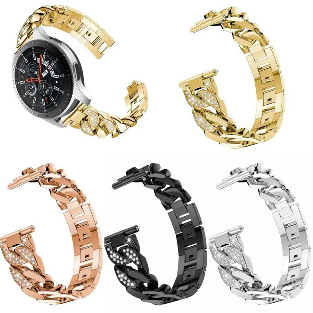 For Samsung Galaxy Watch6 40mm 44mm / Watch6 Classic 43mm 47mm / Watch 5 40mm 44mm / 5 Pro 45mm / Watch4 40mm 44mm Rhinestone Decor Band Metal Replacement Bracelet - Silver - 5