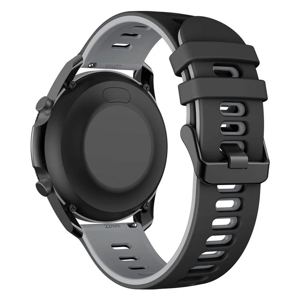 For Samsung Galaxy Watch6 40mm 44mm / Watch6 Classic 43mm 47mm / Watch 5 40mm 44mm / 5 Pro 45mm / Watch4 40mm 44mm / Huami Amazfit Bip 3 Pro Silicone Watch Band 20mm Replacement Strap - Black  /  Grey - 1