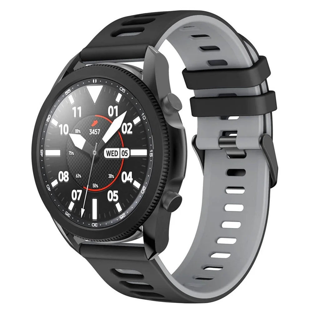 For Samsung Galaxy Watch6 40mm 44mm / Watch6 Classic 43mm 47mm / Watch 5 40mm 44mm / 5 Pro 45mm / Watch4 40mm 44mm / Huami Amazfit Bip 3 Pro Silicone Watch Band 20mm Replacement Strap - Black  /  Grey - 2