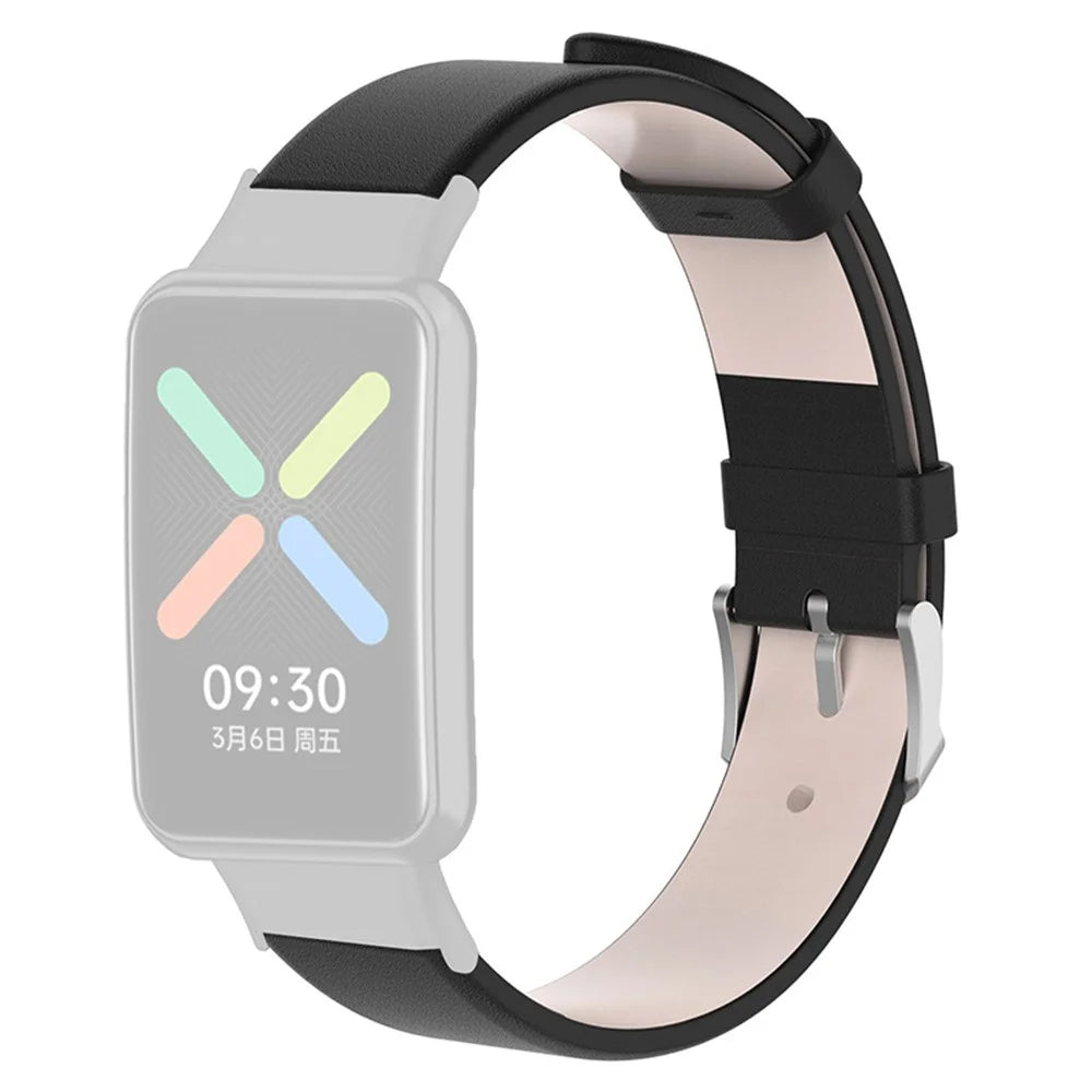 For Oppo Watch Free Watch Band with Buckle Leather Wristband Replacement Watch Strap - Black - 1