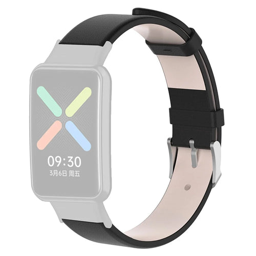 For Oppo Watch Free Watch Band with Buckle Leather Wristband Replacement Watch Strap - Black - 1