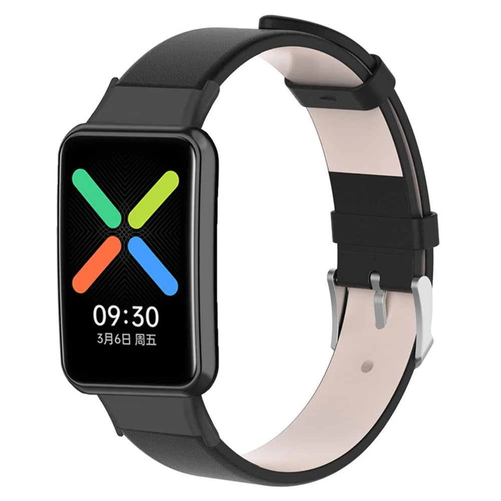 For Oppo Watch Free Watch Band with Buckle Leather Wristband Replacement Watch Strap - Black - 2